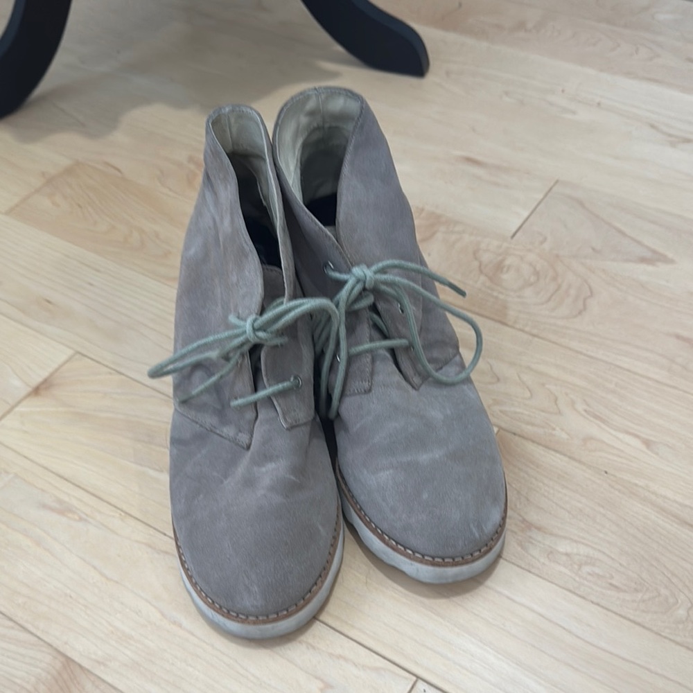 Taupe Suede Ankle Boots with Green Laces